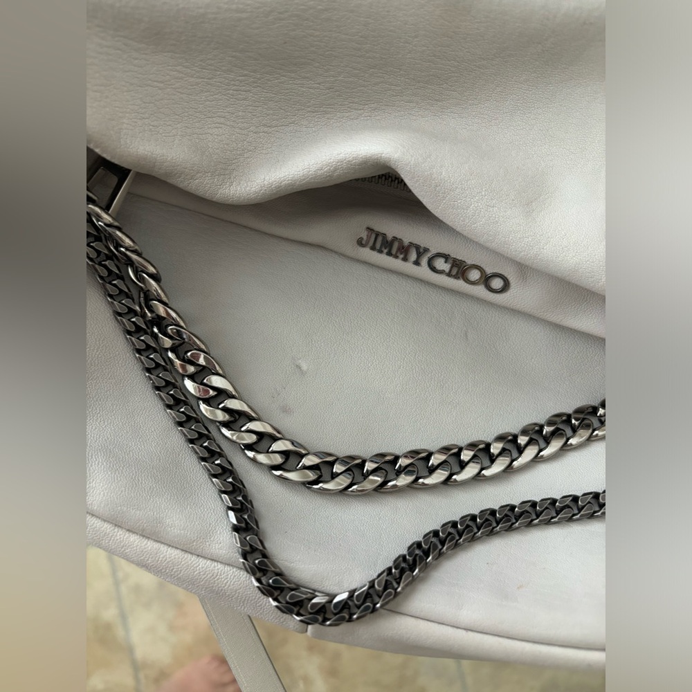 Jimmy Choo Light Gray Leather Crossbody Bag with Chain Detail - Picture 15 of 16